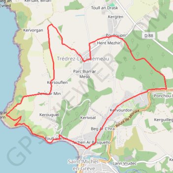 Trace GPS Autour de Trédrez en dominant Beg ar Forn, itinéraire, parcours