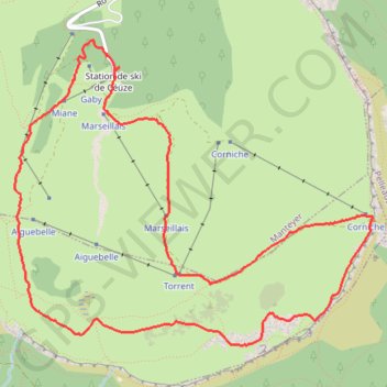 Trace GPS Raquettes Ceüse par Crête et le marais du raus retour par sommet des marseillais, itinéraire, parcours