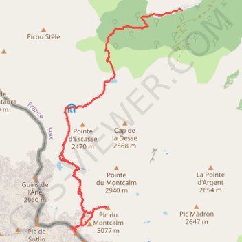 Trace GPS Pic du Montcalm - Pique d'Estats, itinéraire, parcours