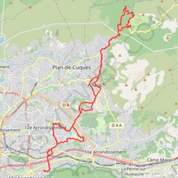 Trace GPS Circuit urbain vers le vallon de la Vache, itinéraire, parcours