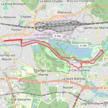 Trace GPS Boucle Noisiel - Chelles - Vaires - Noisiel, itinéraire, parcours