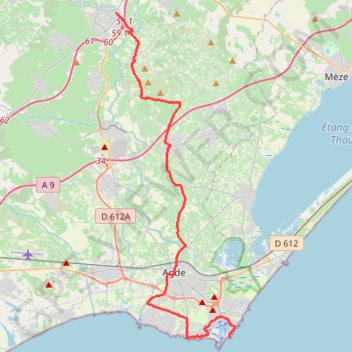 Trace GPS V2 - Pézenas - Cap d'Agde, itinéraire, parcours