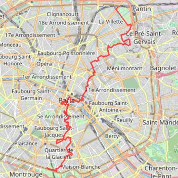Trace GPS Traversée de Paris du nord au sud, itinéraire, parcours