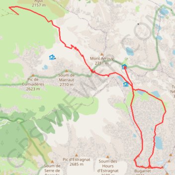 Trace GPS Crabonouse, Bugarret, pic Long depuis le refuge Packe, itinéraire, parcours