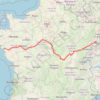Trace GPS EuroVélo 6 : Bâle - Atlantique, itinéraire, parcours