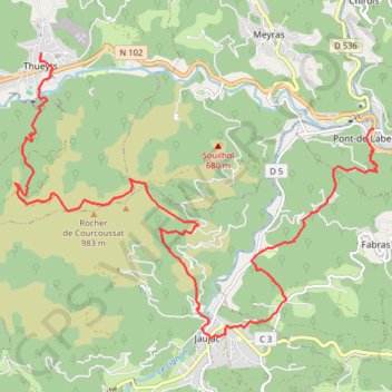 Trace GPS Labaume-Thueyts, itinéraire, parcours