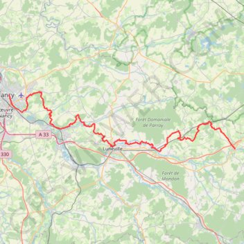 Trace GPS GR534 Randonnée de Nancy à Blâmont (Meurthe-et-Moselle), itinéraire, parcours