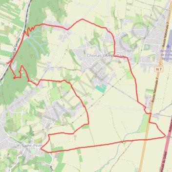 Trace GPS Roches de Condrieu-Saint Prim-Chonas (38), itinéraire, parcours