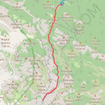 Trace GPS PAKLENICA (500m), itinéraire, parcours