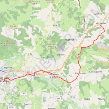 Trace GPS Mongelos - Saint-Jean-Pied-de-Port, itinéraire, parcours
