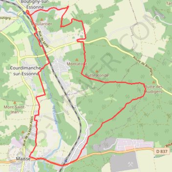 Trace GPS Boutigny boucle Maisse, itinéraire, parcours