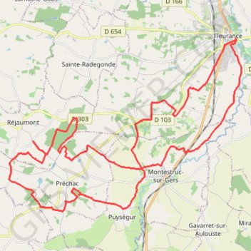 Trace GPS Circuit sud-ouest de Fleurance, itinéraire, parcours