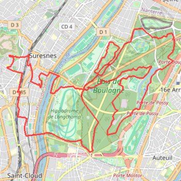 Trace GPS Randonnée au Bois de Boulogne, itinéraire, parcours