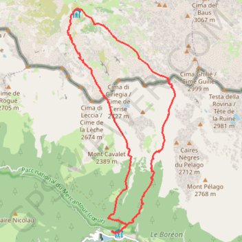 Trace GPS Ski - Tour de la Cime du Mercantour, itinéraire, parcours