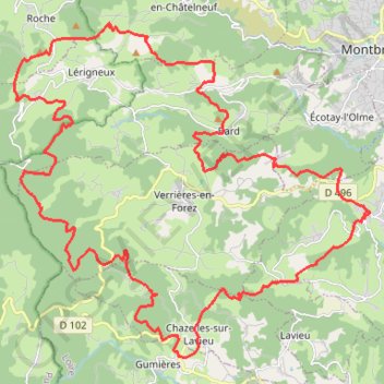 Trace GPS 47km - D1241m - Lezigneux Chazelles sur Lavieu Lerigneux Bard Lezigneux - parcours_2064417, itinéraire, parcours