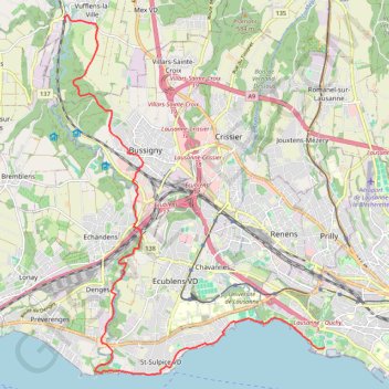Trace GPS Vufflens-la-Ville à Vidy, itinéraire, parcours