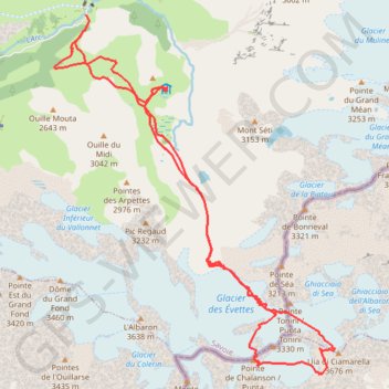 Trace GPS Grande Ciamarella, Face SO (Alpes Grées S), itinéraire, parcours