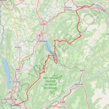 Trace GPS Chambery-Marignier par les Bauges, itinéraire, parcours