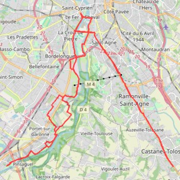 Trace GPS Castanet-Tolosan Roques sur Garonne, itinéraire, parcours