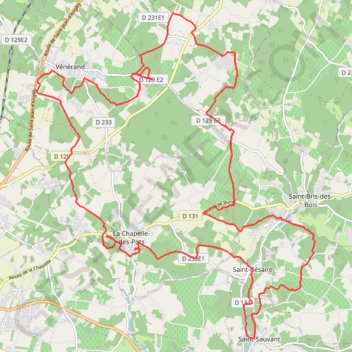 Trace GPS La Chapelle vers Vénérand St Bris 34 kms, itinéraire, parcours