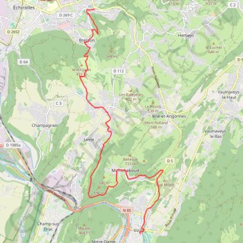 Trace GPS Eybens -Vizille par Montchabout, itinéraire, parcours