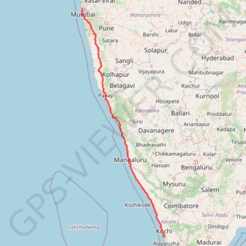 Trace GPS Mumbai airport to Kochi, itinéraire, parcours