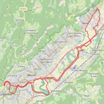 Trace GPS Crolles - Grenoble, Plaines et Berges, itinéraire, parcours