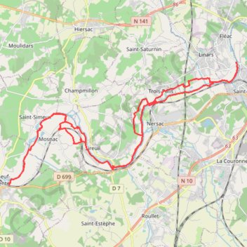 Trace GPS Chateauneuf /Charente vers St Michel 44.kms, itinéraire, parcours