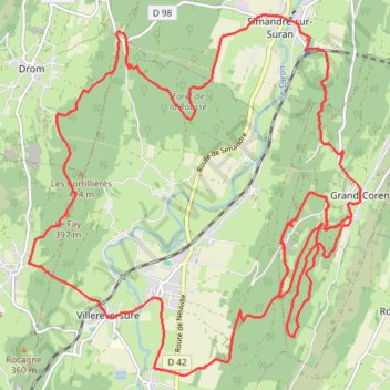 Trace GPS Boucle VTT depuis Simandre-sur-Suran, itinéraire, parcours