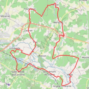Trace GPS St Meme les Carrieres vers Fleurac 40 kms, itinéraire, parcours