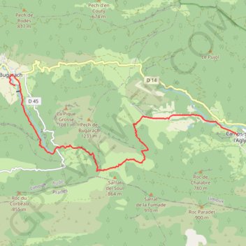 Trace GPS Sentier Cathare - de Bugarach à Cubières, itinéraire, parcours