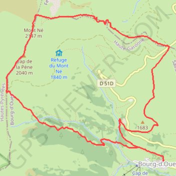 Trace GPS Mont Né par le port de Balès, itinéraire, parcours