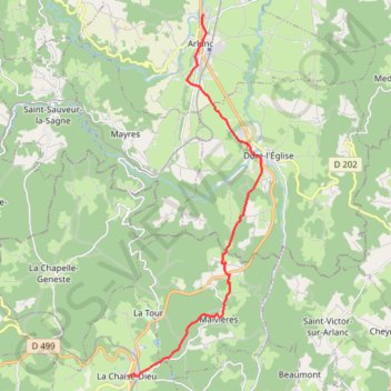 Trace GPS Arlanc - La Chaise Dieu, itinéraire, parcours