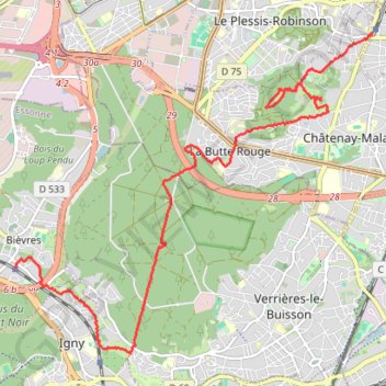 Trace GPS Parc de la Vallée aux Loups - Forêt de Verrières - Bièvre, itinéraire, parcours