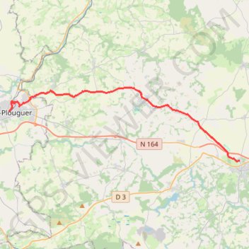 Trace GPS Rostrenen / Carhaix-Plouguer, itinéraire, parcours