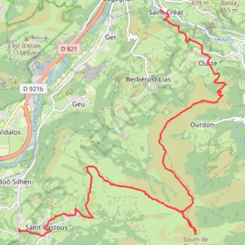 Trace GPS Saint Créac - soum de Trézerès - Saint Pastous, itinéraire, parcours
