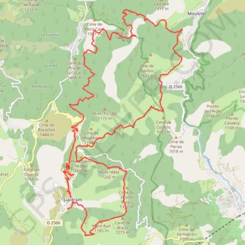 Trace GPS Boucle Lucéram-Moulinet-Lucéram, itinéraire, parcours