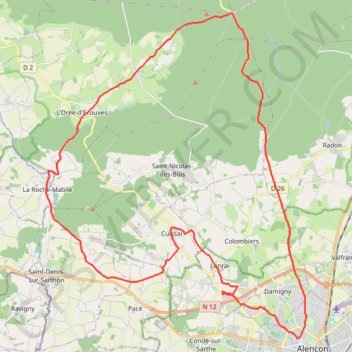 Trace GPS Alençon, Médavy, Fontenai les Louvets, Livaie, La Roche Mabile, Cuissai, itinéraire, parcours