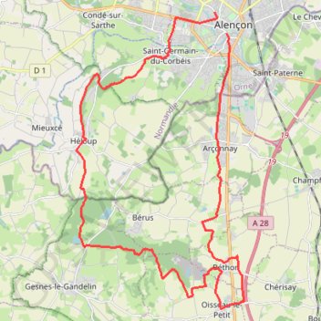 Trace GPS Arçonnay, Oisseau le Petit, Béthon, Bois de Veaux, Bois des Rablais, Héloup, itinéraire, parcours