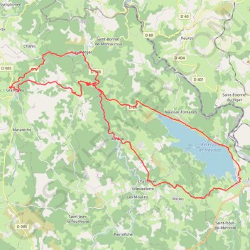 Trace GPS Naussac - Grandieu (tour du lac), itinéraire, parcours
