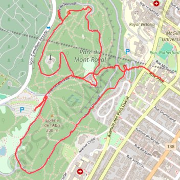 Trace GPS Hike up to the peak of Mont Royal, itinéraire, parcours