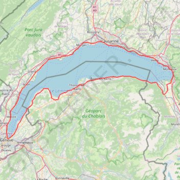 Trace GPS Tour du Lac Léman, itinéraire, parcours