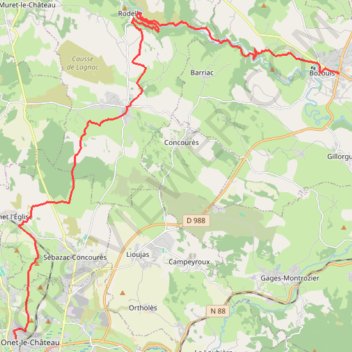 Trace GPS Onet-le-Château - Rodelle - Bozouls, itinéraire, parcours