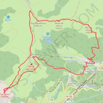 Trace GPS Randonnée dans les monts du Cantal (le Griou), itinéraire, parcours
