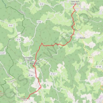 Trace GPS Saint-Jean-Soleymieux - Montarcher, itinéraire, parcours