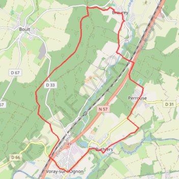 Trace GPS Sous-bois et monuments de la vallée de l'Ognon, itinéraire, parcours