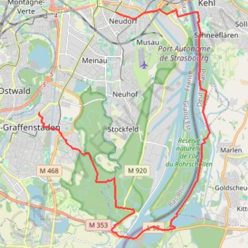 Trace GPS A vélo le long du Rhin côté allemand, itinéraire, parcours