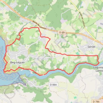 Trace GPS Lannion - Beg Hent, cale de Pors Nevez, itinéraire, parcours