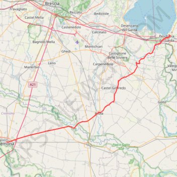 Trace GPS Cremona Peschiera del Garda, itinéraire, parcours