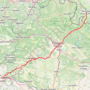 Trace GPS Camino Santiago Frances 2015-Saint Jean Pied de Port-Logroño, itinéraire, parcours